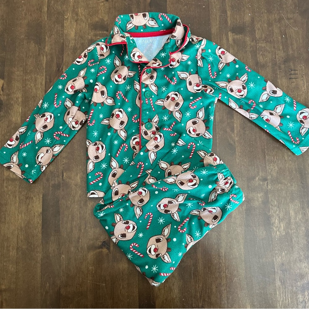 Christmas Rudolph Pajamas Set Holiday Reindeer Jammies 3T‎ (Shows Wear/ Pilling)